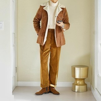 С чем носить табачную вельветовую куртку мужчине