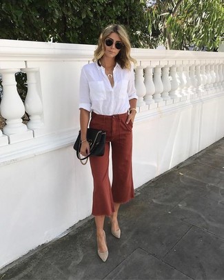 С чем носить табачные брюки-кюлоты