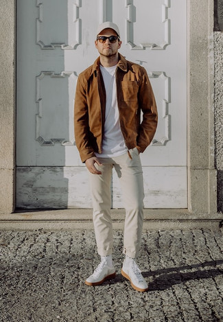 С чем носить табачную куртку харрингтон