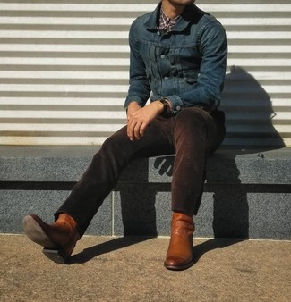 Какие джинсовые куртки носить с табачными джинсами мужчине