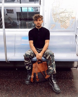 С чем носить табачный кожаный рюкзак мужчине