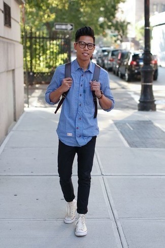 С чем носить табачный кожаный рюкзак мужчине