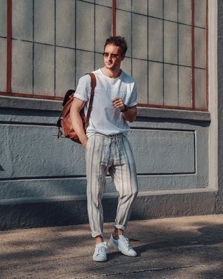 С чем носить табачный кожаный рюкзак мужчине