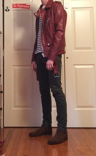 С чем носить табачную кожаную косуху мужчине