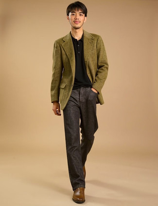 С чем носить табачные кожаные ботинки мужчине