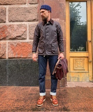 С чем носить табачные кожаные повседневные ботинки мужчине