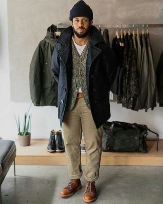 С чем носить табачные кожаные повседневные ботинки мужчине