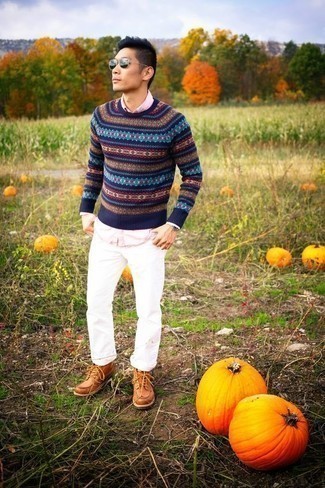 С чем носить табачные кожаные повседневные ботинки мужчине