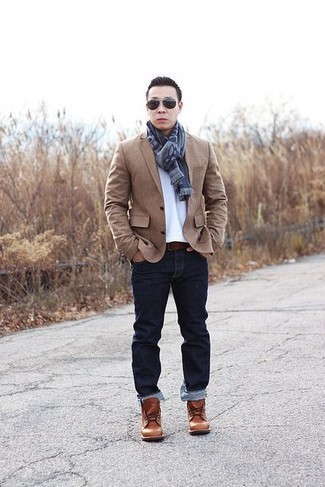 С чем носить табачные кожаные повседневные ботинки мужчине