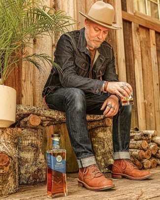 С чем носить табачные кожаные повседневные ботинки мужчине