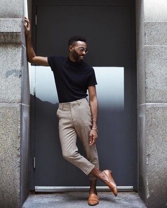 С чем носить табачные кожаные монки с двумя ремешками