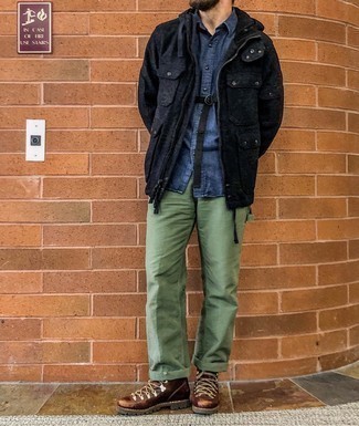 С чем носить табачные кожаные рабочие ботинки мужчине