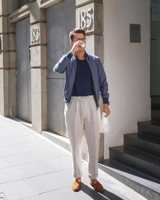 Какие бомберы носить с табачными лоферами мужчине