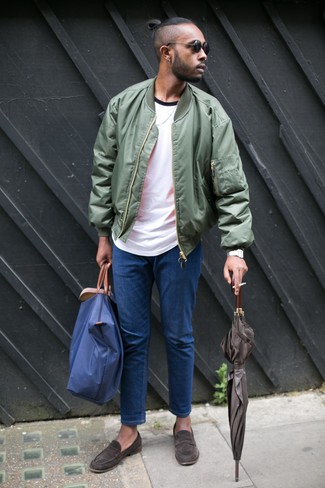 Какие бомберы носить с табачными лоферами мужчине