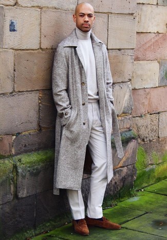 Какие длинные пальто носить с табачными лоферами