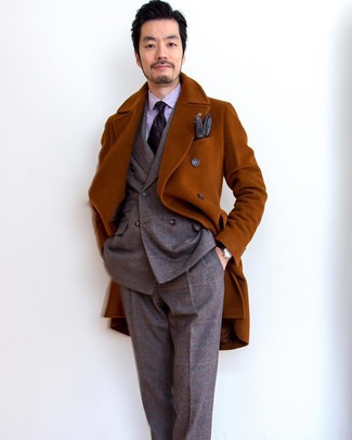 С чем носить табачное длинное пальто