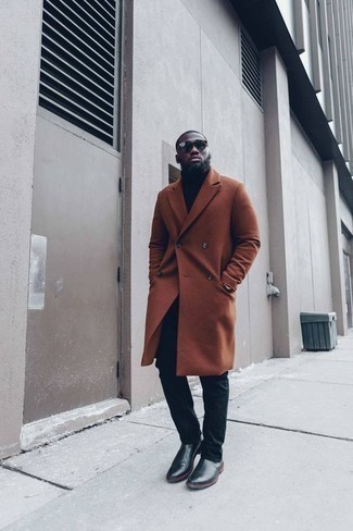 С чем носить табачное длинное пальто