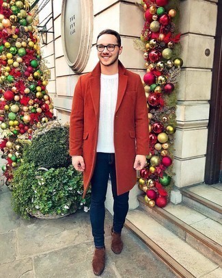 С чем носить табачное длинное пальто