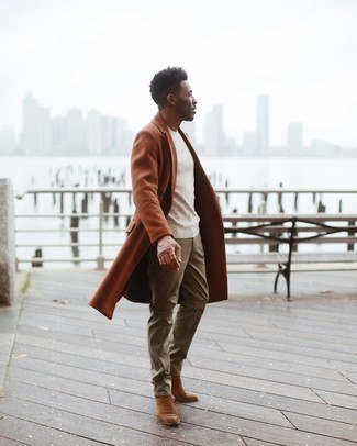 С чем носить табачное длинное пальто