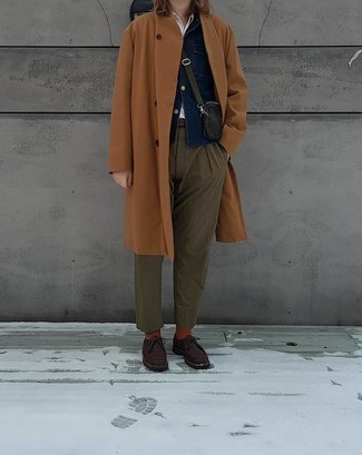 С чем носить табачное длинное пальто