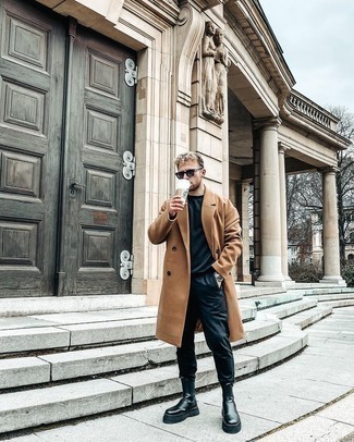С чем носить табачное длинное пальто