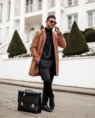 С чем носить табачное длинное пальто