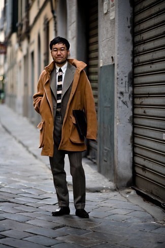 С чем носить табачное длинное пальто