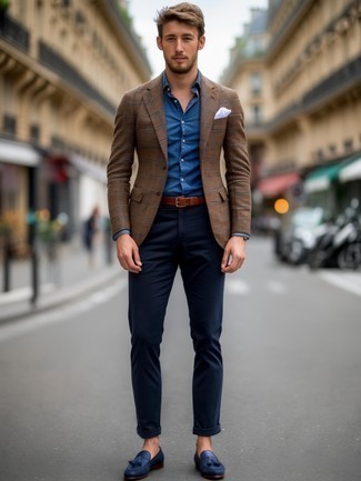 С чем носить табачный пиджак в шотландскую клетку мужчине