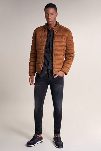 С чем носить табачную куртку-пуховик мужчине