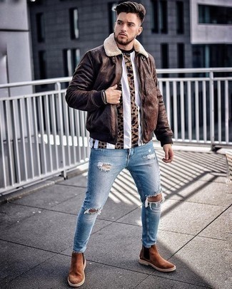 С чем носить табачную короткую дубленку мужчине