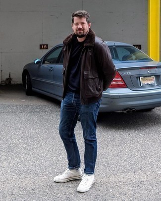 С чем носить табачную короткую дубленку мужчине