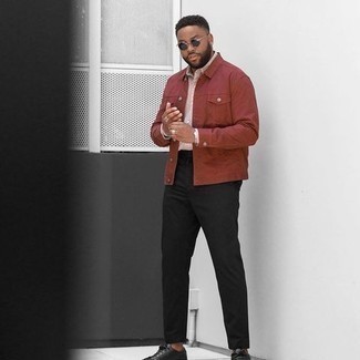 С чем носить табачную куртку-рубашку мужчине