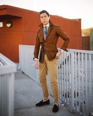 С чем носить табачную куртку-рубашку мужчине