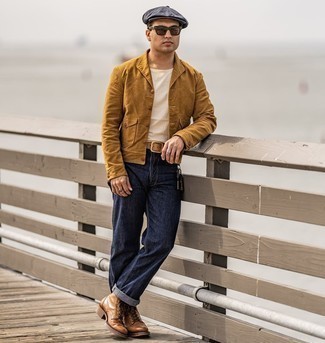 С чем носить табачную куртку-рубашку мужчине