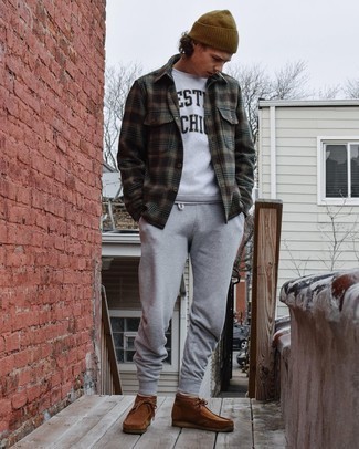 Какие свитшоты носить с табачной курткой-рубашкой мужчине