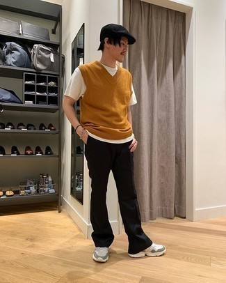 С чем носить табачный трикотажный жилет мужчине