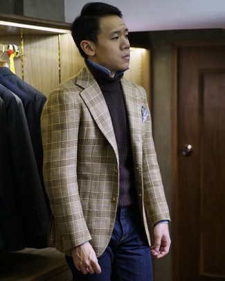 Какие джинсы носить с табачной водолазкой мужчине