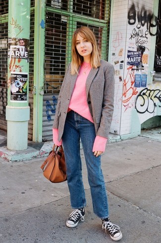 С чем носить табачный шерстяной пиджак женщине