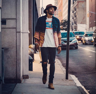 С чем носить табачную шерстяную шляпу мужчине