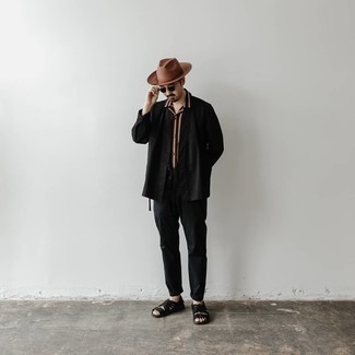 С чем носить табачную шерстяную шляпу мужчине