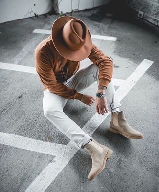 С чем носить табачную шерстяную шляпу мужчине