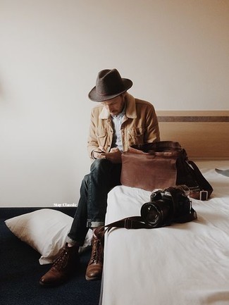 С чем носить табачную шерстяную шляпу мужчине