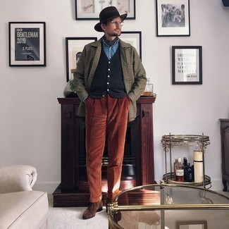 С чем носить табачную шерстяную шляпу мужчине