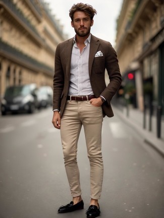 С чем носить табачную шерстяную куртку мужчине