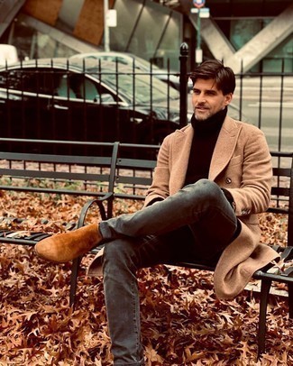 С чем носить табачную шерстяную водолазку мужчине