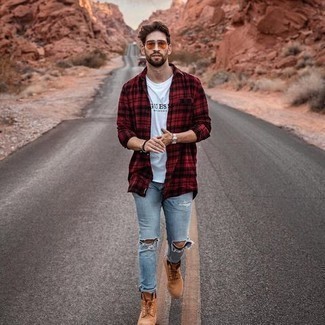 Какие джинсы носить с табачными рабочими ботинками мужчине