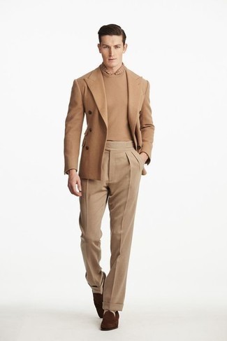 Мужской светло-коричневый шерстяной двубортный пиджак от Tagliatore