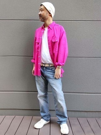 Мужская ярко-розовая рубашка с длинным рукавом от Mango Man