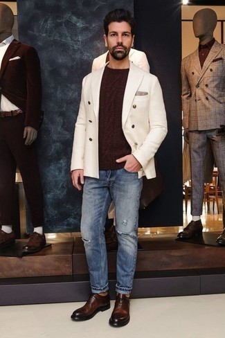 Мужской белый двубортный пиджак от Saint Laurent