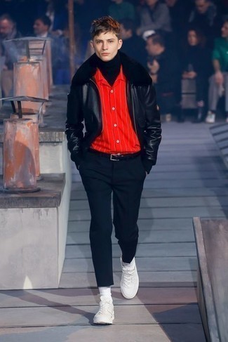 Мужская красная рубашка с длинным рукавом в вертикальную полоску от Calvin Klein